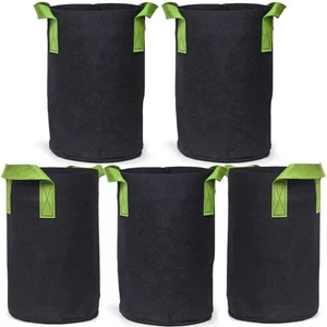 5-Pk 5-Gallon Tall Aeration Fabric Pots/Tree Grow Bag, Black w/Handles 15H x 10D - Picture 1 of 1