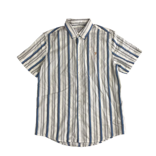 Farah Robertson Striped Polo Shirt Mens Size Large Cotton Button Down Collar