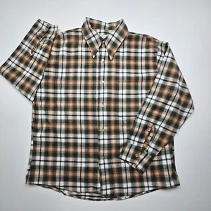 VTG JC Penney Mens Shirt XL Brown Gray Plaid Penn Prest Flannel 70s 80s Portugal - Picture 1 of 20