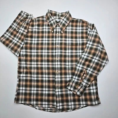 VTG JC Penney Mens Shirt XL Brown Gray Plaid Penn Prest Flannel 70s 80s Portugal - Image 1 of 4