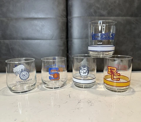 BIG EAST BASKETBALL Set of Five Teams VINTAGE 4"  Glasses (3) Getty (2) Generic Cover