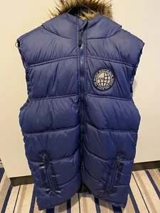 Blue Inc Fur Hood Bodywarmer Gilet Blue - Picture 1 of 3