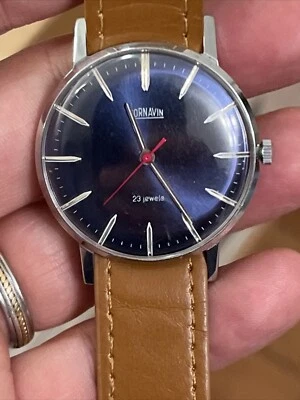 Cornavin 23 Jewels vintage watch Deep metalic blue Wide dial Runs! - Image 1 of 4