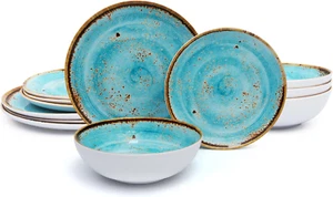 12-Piece Dinnerware Set, Melamine Dishes and Bowls Set with Plates, Non-Breakabl - Picture 1 of 12