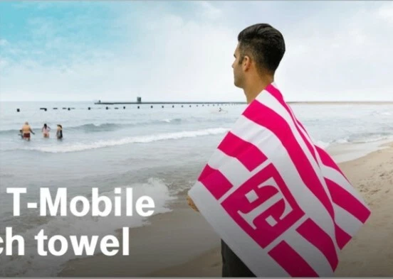 T-Mobile Tuesday Beach Towel White Magenta Stripe 28x58” Set Of 2 NEW summer LTE - Image 1 of 1