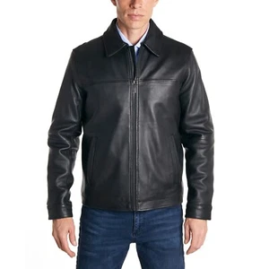 Chaqueta de cuero clásica negra Perry Ellis para hombre M B4HP $525 - Imagen 1 de 3