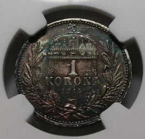 HUNGARY AUSTRIA empire 1 korona 1914 KB NGC UNC Details Silver Rainbow toning - Picture 1 of 7