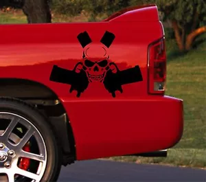 Truck Decals Skull with Guns Car Vinyl Racing Stickers, rear bed, Hood Sport 4x4 - Picture 1 of 11