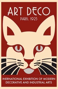 Poster Art Deco Parigi 1925 gatto in primo piano colorato unico Giclée nuovo stampa UV raro - Foto 1 di 3