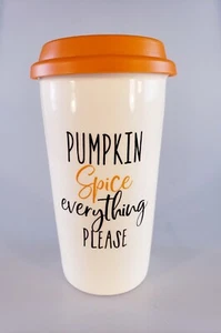 Pumpkin Spice Everything Please 16 oz Ceramic Travel Mug Coffee Cup Plastic Lid - Picture 1 of 4