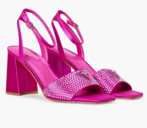 GUESS Women's Gelya Rhinestone Heeled Sandals, Bright Pink Size 7.5M - Picture 1 of 4