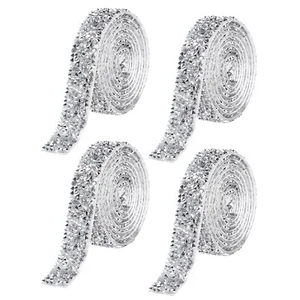 4 Yards Resin Rhinestone Ribbon, Self-Adhesive Crystal Ribbons, Silver - Picture 1 of 6