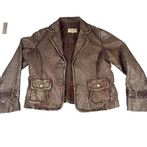 Scully Women's XL Brown Leather Blazer Jacket Fringe **READ** - Picture 1 of 16