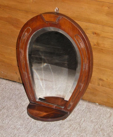 Victorian/Edwardian Rich Mahogany Horse Shoe Shaped Wall Hanging Mirror Cover