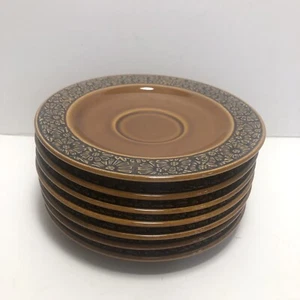 Daisy Iron Stone Saucers Brown Japan 6” Plates 4268 Hand Decorated Set Of 7 - Picture 1 of 6