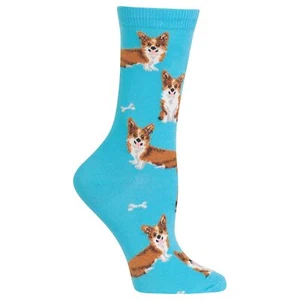 Hot Sox womens Dog Lovers Novelty Fashion Crew Casual Sock, Corgi (Aqua), 6 12 - Picture 1 of 4