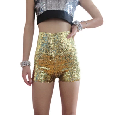 Pantalones Cortos Para Mujer Brillo Lentejuelas Cintura Alta Fiesta Baile Caliente Club Nocturno Foto 1 de 4