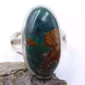 5 GM 925 Argento Sterling Naturale Crisocolla Malachite Gemma Anello 7.3 " US - Foto 1 di 3