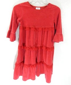 Hanna Andersson Girls 130 8 Dress Red Velour Mesh Ruffle Tiered Holiday EUC - Picture 1 of 3