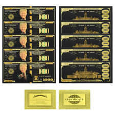 10pcs US 45th President Trump Black Gold Foil Banknotes 1000 Dollars Souvenir