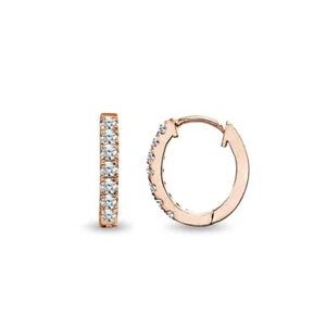 Rose Gold Flash 925 Silver Small 15mm Prong-set CZ Oval Huggie Hoop Earrings - Picture 1 of 5