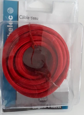 Bobine Câble électrique textile rouge TIBELEC 073660 2x0.75mm2 longueur 4 mètres - Photo 1/2