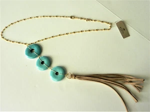 BARSE Genuine Turquoise Magnasite Chain & Leather Pendant Necklace MSRP $38 - Picture 1 of 1