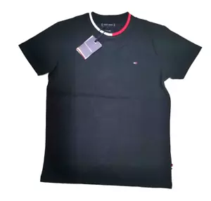 Mens Tommy Hilfiger Jackered Crew Neck Short Sleeve Slim Fit Cotton T shirt - Picture 1 of 14