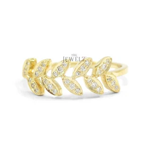 14K Gold 0.20 CT VS/F-G Diamond Leaf Design Stackable Ring - The Jewelz - Picture 1 of 4