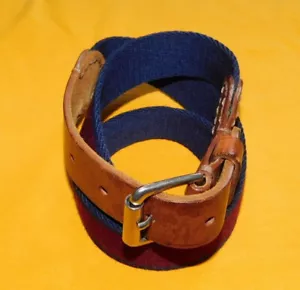 MEN'S POLO RALPH LAUREN BLUE/RED COTTON WITH LEATHER TABS BELT SIZE 32/80cm.. - Picture 1 of 6