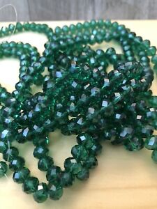 184 Beads Emerald Green~Dark Forest Green round Glass Beads 6X4X1mm