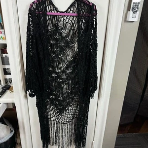 Lamarque black braided suede jacket with fringe.  Coverup - Picture 1 of 6