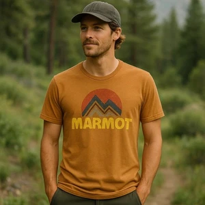 Marmot x Thread Men's S Graphic T-Shirt Orange Retro Mountains Sustainable Tee - Picture 1 of 5
