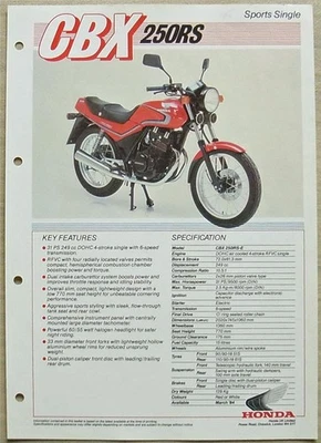 HONDA CBX 250RS-E Sports Single Motorcycle Sales Specification Leaflet Mar 1984 - Image 1 of 2