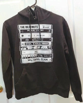 Hip Hop Rap Cassette Tape Size Medium Graphic Hoodie Black Drawstring Delta - Image 1 of 4