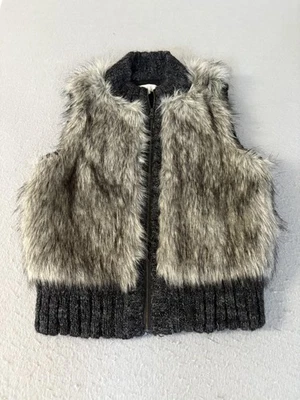 Ann Taylor LOFT Vest Womens XS Petite Gray Faux Fur Knit Zip Front Sleeveless - Image 1 of 4