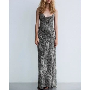 ZARA ärmelloses Maxikleid Wasserfallausschnitt Schlangenledermuster Slip mehrfarbig Small - Bild 1 von 15