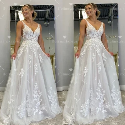 Beach Boho Wedding Dresses V Neck Corset Dreamy Sleeveless Tulle Bridal Gowns - Image 1 of 4