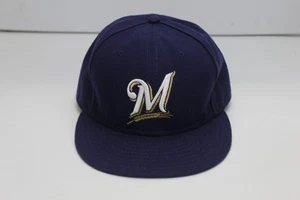 New Era 59FIFTY Milwaukee Brewers Navy Blue On-Field Authentic Fitted Hat Size 8 - Picture 1 of 10