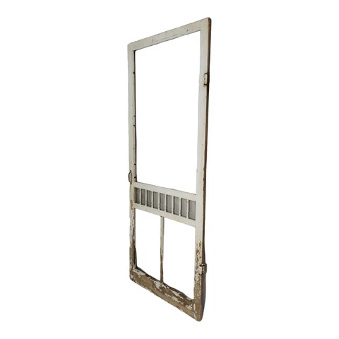 Antique Wooden Screen Door Gingerbread Spindles Old Paint With Hinges Farmhouse Cover