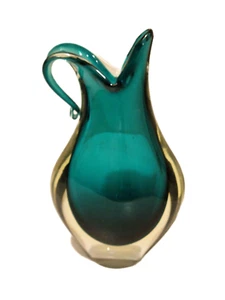 1970s Murano Sommerso Green Glass Vase/Ewer attributed to Flavio Poli ~ Italy - Picture 1 of 9