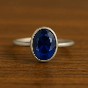 925 Anillo Plata de Ley, Zafiro Azul Corte Ovalado Bisel Mujeres Tamaño Todo - Imagen 1 de 12