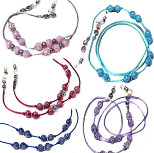 Reading Eye glasses Cord holder beaded lanyard purple, blue, pink, red, aqua - Foto 1 di 8