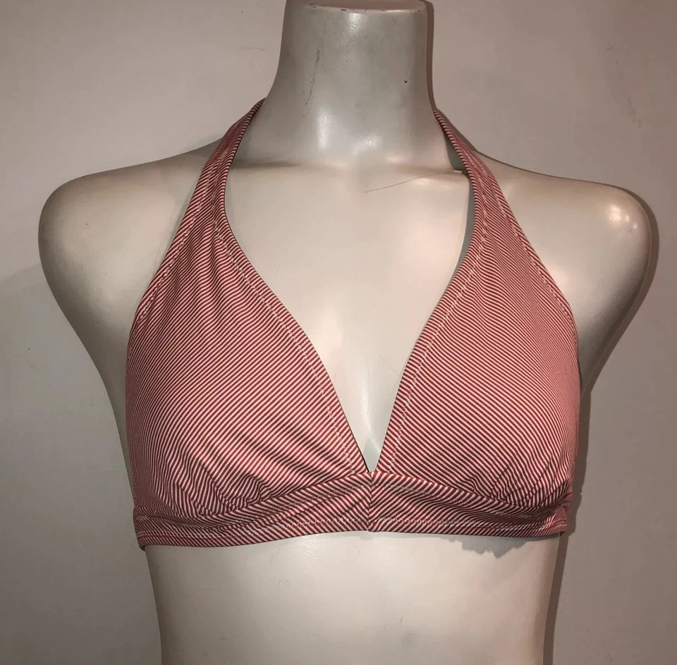 Top de natación halter de bikini Banana Republic para mujer triángulo mediano rosa a rayas Foto 1 de 4