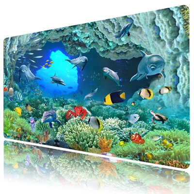 Tropical Mouse Pad Dolphin Blue Ocean Desk Mat for Keyboard and Mouse Desk Pad - Image 1 of 4