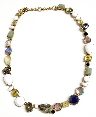 J.Crew Mixed Crystal and Stone Necklace Multi-Color Light Gold Ox Brass NWOT - Image 1 of 4