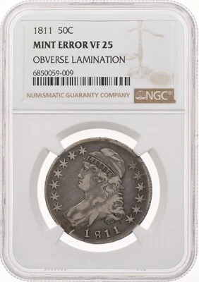 1811 50C NGC VF25 MINT ERROR Lamination Capped Bust Half Dollar - Image 1 of 3