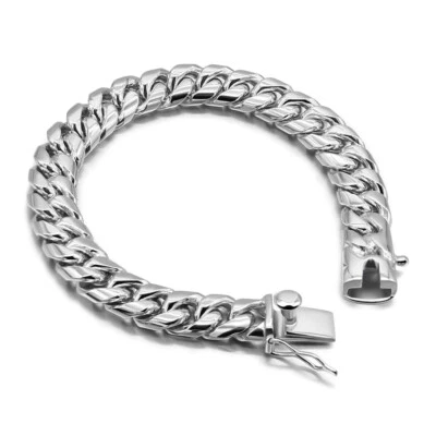 925 Sterling Silver Solid Men's Miami Cuban Link Chain Bracelet 10mm 10 inches - Image 1 of 4