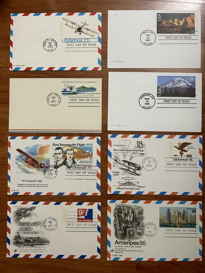 United States Postal Stationery In Lot #5 - 8 Different Air Mail Postal Cards. - Image 1 of 2