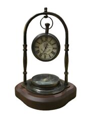 Brass hanging Nautical Table Clock, Antique Shelf clock with compass.